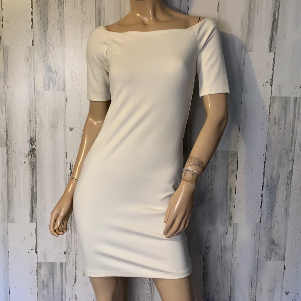 Amanda Uprichard Cream Off The Shoulder Dress